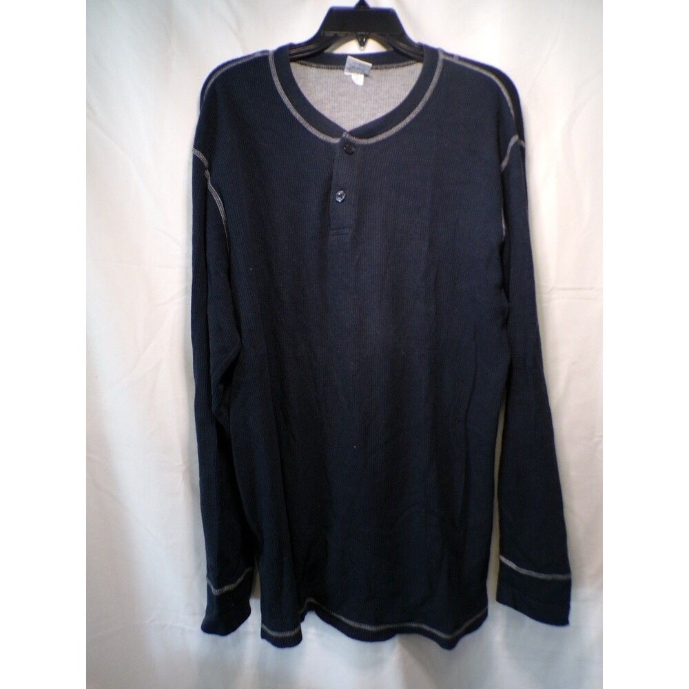 Old Navy Men's Polo Henley Shirt XL Navy Blue Long Sleeve Thermal Knit